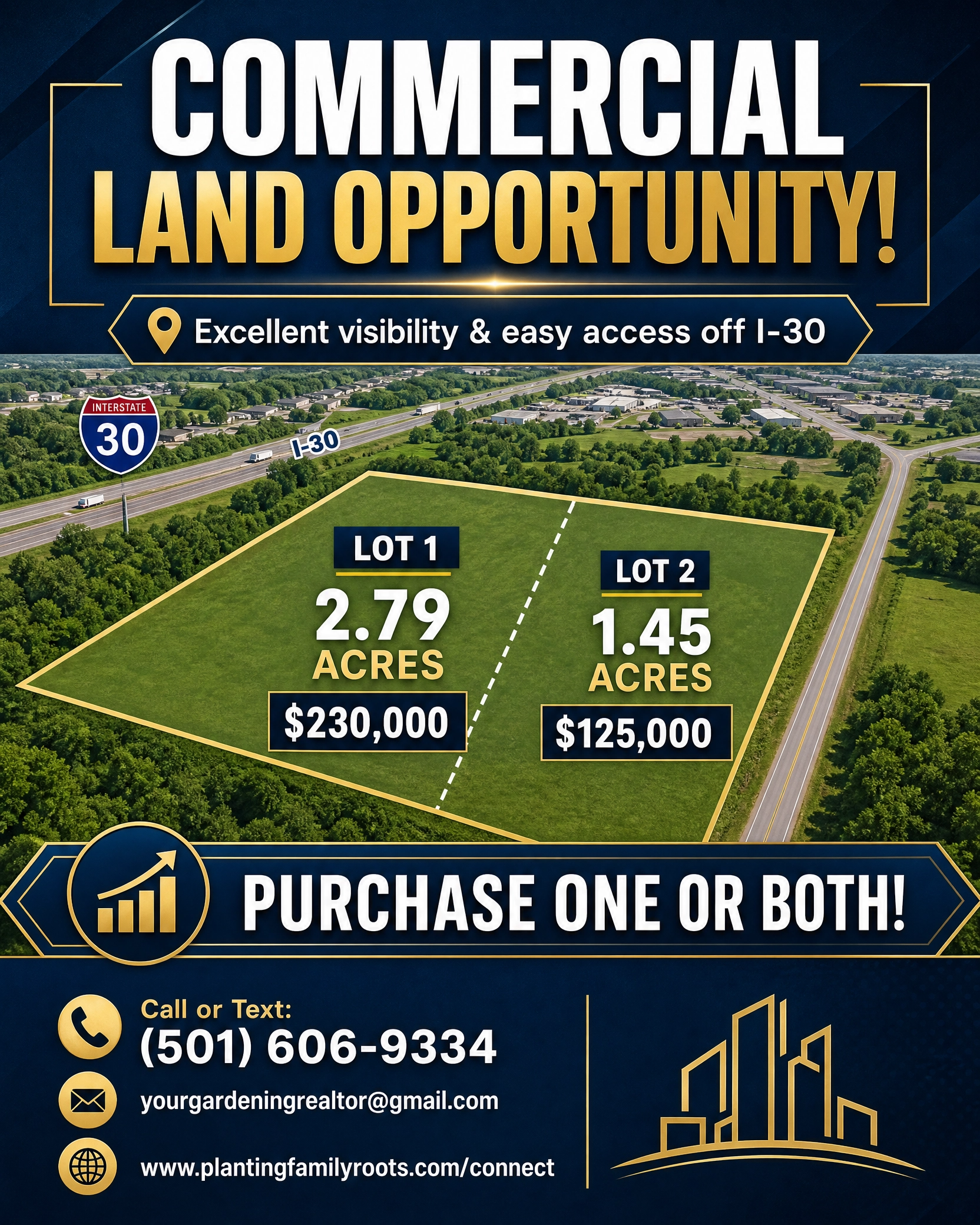 Commercial Land Opportunity off I-30 — Lot 1: 2.79 acres $230,000 / Lot 2: 1.45 acres $125,000